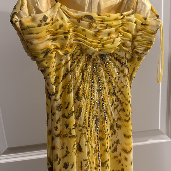 Yellow Evening Dress Gown beaded Roberto cavalli vibes Y2K mermaid style - Picture 16 of 16
